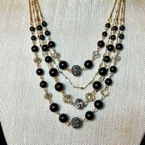 5 Strand Necklace, Beatuful Onxy & Smokey Quartz Beads NWOT